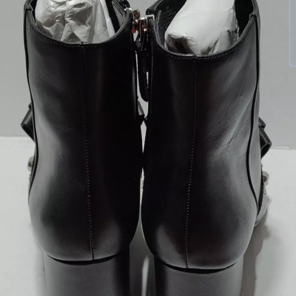 Nine West Qamile Black Leather Booties Studded Fringe Side Zipper Size 7M - Picture 4 of 10